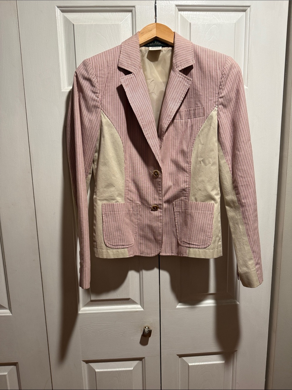 Harve Benard Pink and Cream Two-Tone Striped Blazer